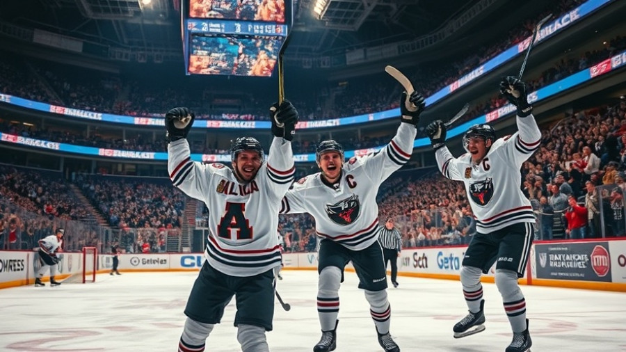 Wisconsin Badgers hockey players celebrating a goal on the rink.