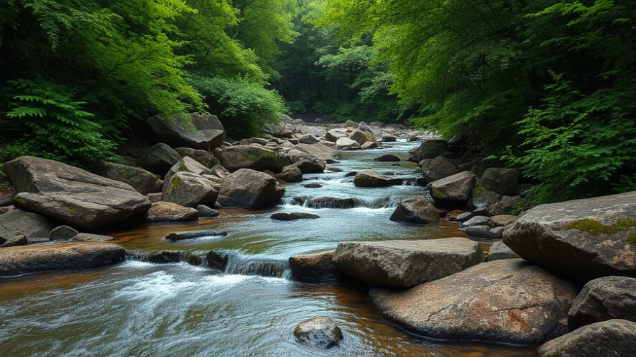 Rocky stream in Wisconsin fishing spots surrounded by lush forest.