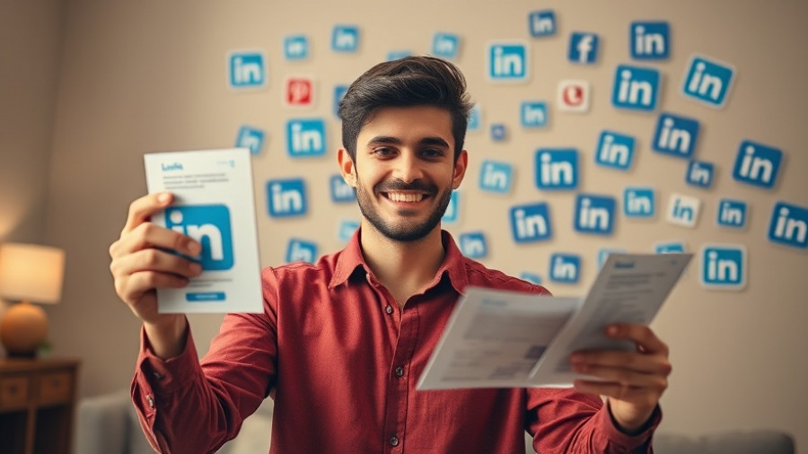 Young presenter with LinkedIn ads graphic illustration.