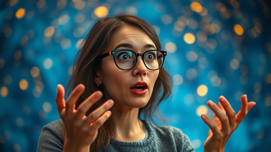 Expressive woman explaining marketing funnel concept with surprise.