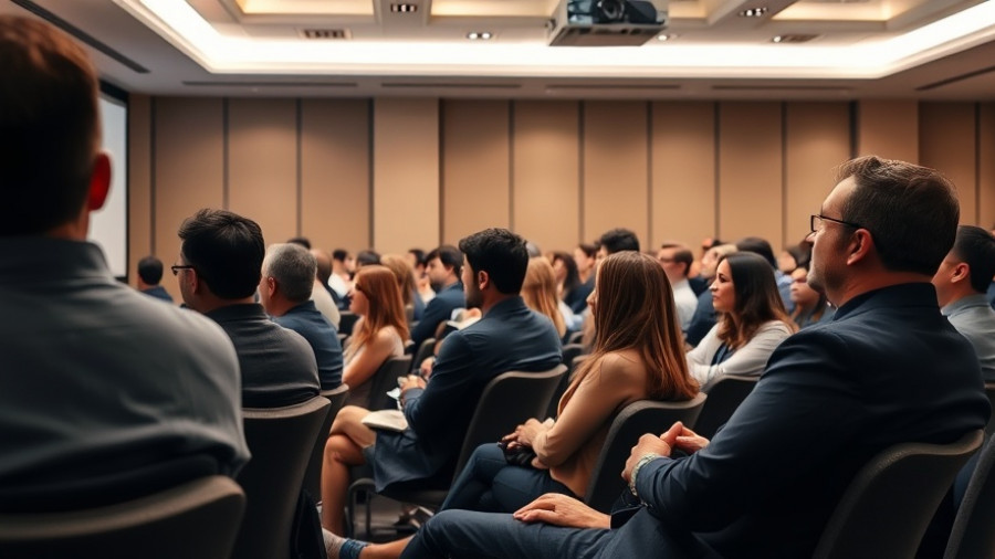 Lecture event with attendees focused at modern conference