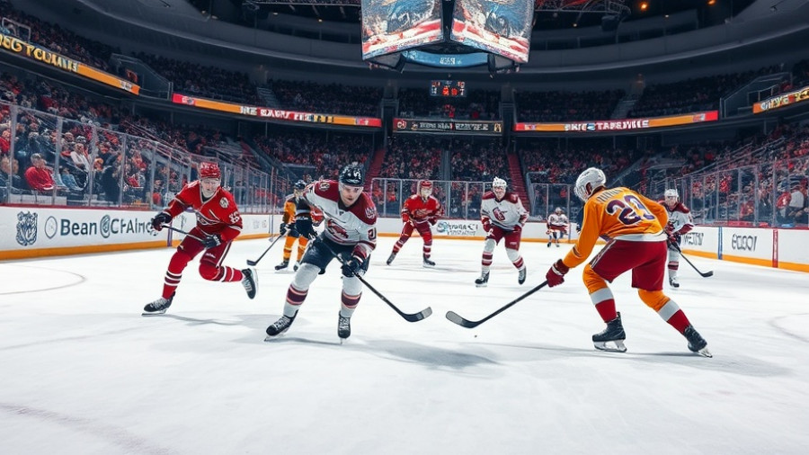 Intense ice hockey game representing Wisconsin sports teams.