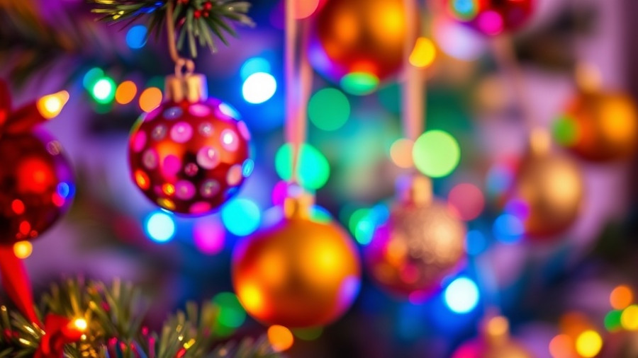 Colorful bokeh and vibrant ornaments on a color-changing Christmas tree.