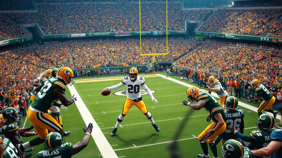 Green Bay Packers action game in packed stadium with dynamic play.