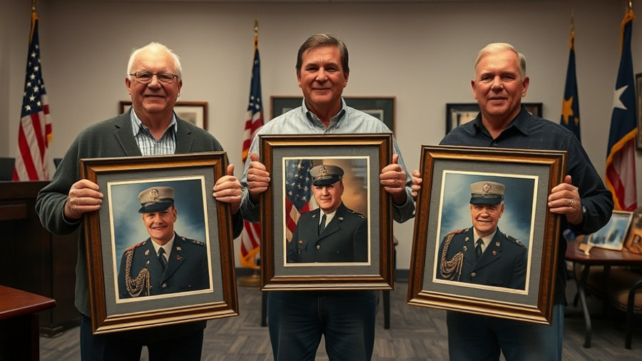 Wisconsin family activities: Three men with veteran portraits indoors.