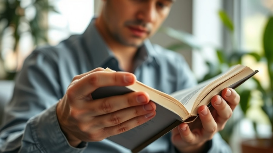 Person reading a Bible with highlighted text on peace, indoors.