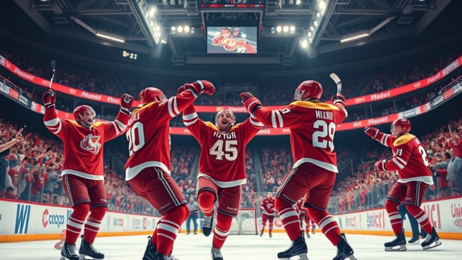 Blake Montgomery Big Ten First Star celebration with ice hockey team.