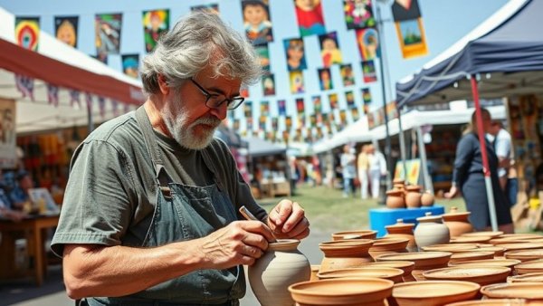 Wisconsin travel: Artisan crafting pottery at Washington County art fair.