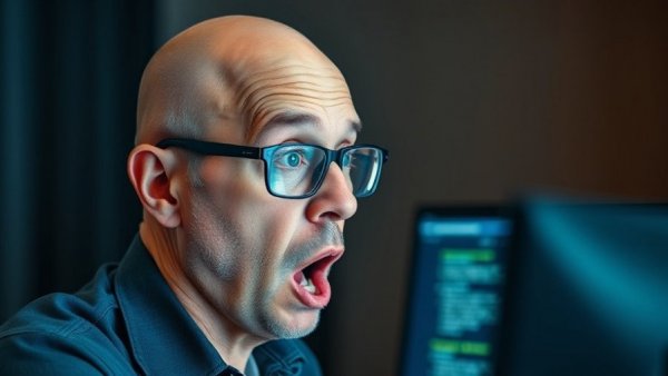 AI tools for video marketing: shocked man reacts to screen message.