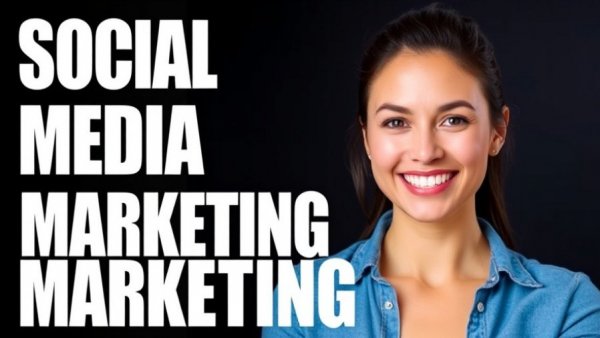Social media marketing service promotion with a smiling woman.