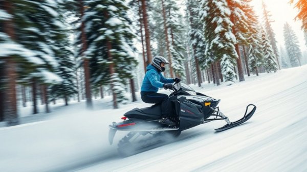Snowmobiler exploring Wisconsin's snowy forest trails