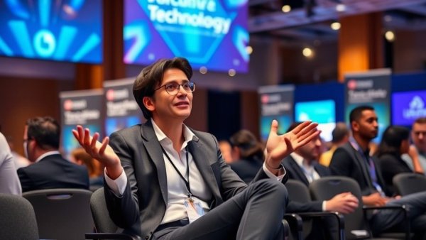 Email marketing automation expert presenting at tech event.