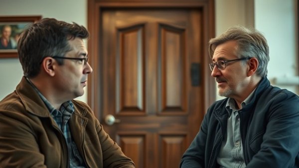 Interview scene indoors in a relaxed setting.