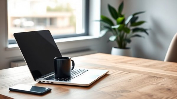Modern workspace with laptop emphasizing consistent posting on LinkedIn.