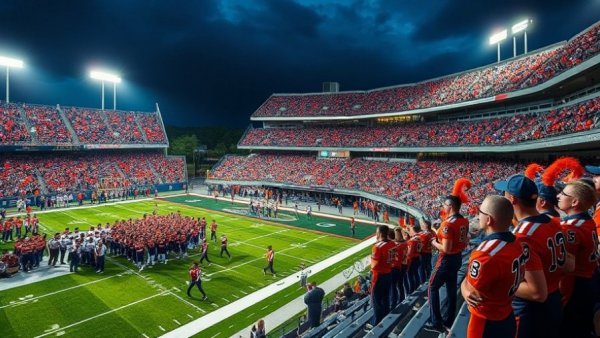 Auburn band and players in action at a vibrant football game scene, capturing the energy and excitement.