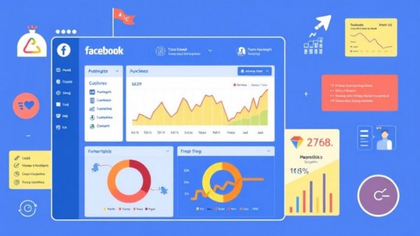 Colorful Facebook Audience Insights illustration with charts and icons.