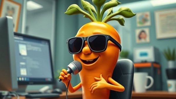 Humorous animated carrot in an office setting showcasing how UK brands use humour on social media.