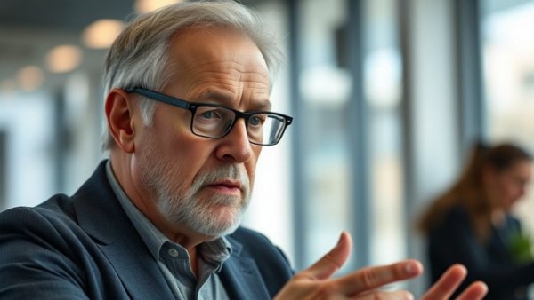 Thoughtful older man discussing indoors, Wisconsin family activities.