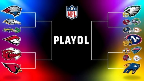 NFL 2025 Draft vibrant playoff bracket showcasing team logos and pairings.