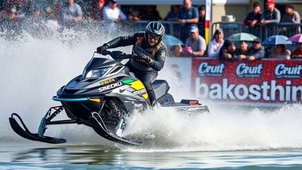 Snowmobile racing event, exciting Wisconsin family activities.