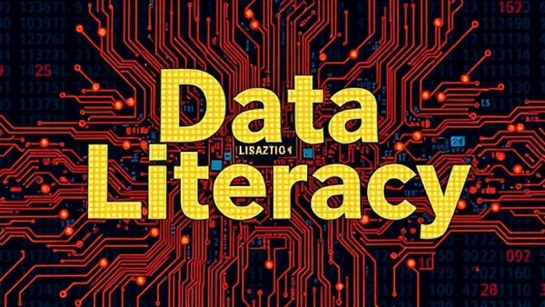 Dynamic digital collage representing data storytelling with vibrant circuit patterns.