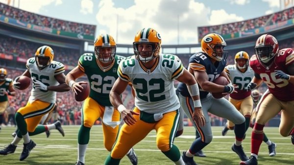Green Bay Packers schedule: NFL players in action, split scene.