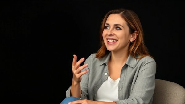 Woman explaining holiday marketing strategies, detailed soft lighting.