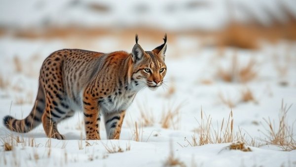 Majestic bobcat in Wisconsin snow, highlighting outdoor activities.