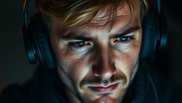 Close-up of a man with headphones discussing website traffic generation.
