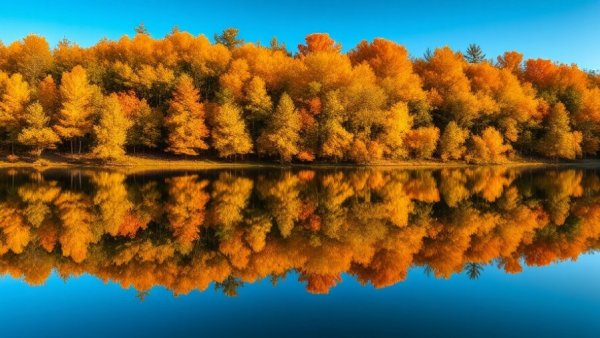 Vibrant autumn forest by lake, ideal for mapping use with Deeper MAX Depth Finder.