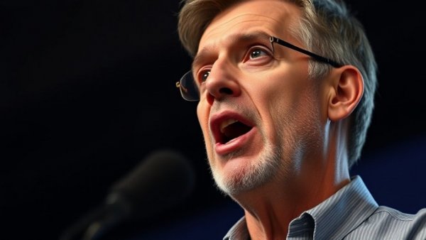 Middle-aged man speaking passionately in a studio setting.