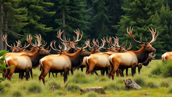 Elk grazing peacefully in a Wisconsin forest during hunting season.