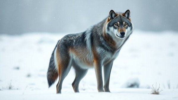 Gray wolf in snowy Wisconsin, symbolizing outdoor activities