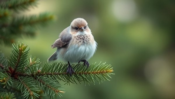 A small bird perched on a pine branch, showcasing Wisconsin outdoor activities.
