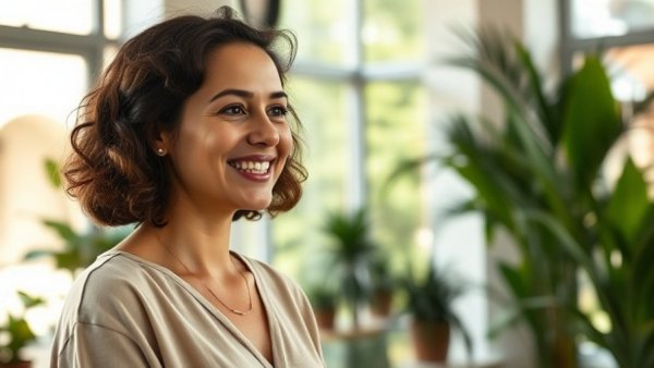 Young woman in studio discussing website traffic generation.