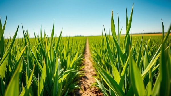 Lush Wisconsin farmland with vibrant green plants under clear skies.