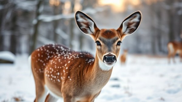 Deer in snowy Wisconsin field, showcasing winter outdoor activities.