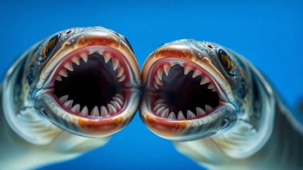 Close-up of sea lampreys' mouths illustrating invasive species for Great Lakes sea lamprey control.