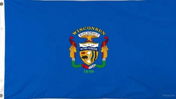 Wisconsin state flag showcasing state emblem and 1848.