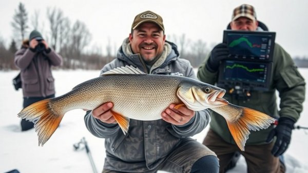 Catching walleye on Wisconsin ice fishing trips, winter scene.