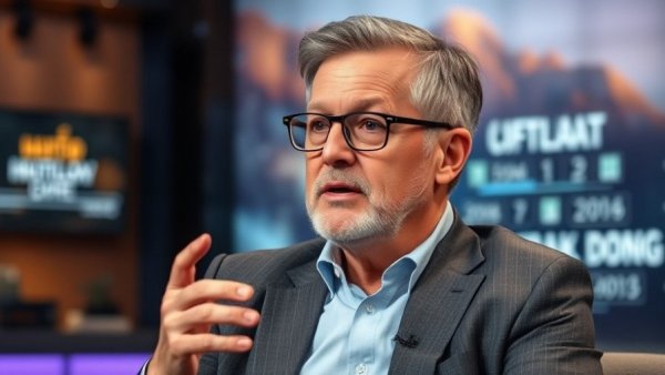 Middle-aged man in a TV studio discussing copay accumulator impacts on health costs.