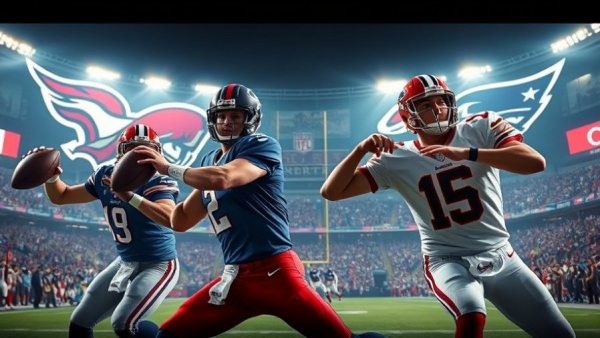 NFL Week 18 Preview with key quarterback matchups and team logos.