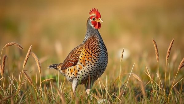 Speckled prairie chicken in grassland, illustrating Wisconsin hunting rules.