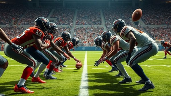 Wisconsin outdoor recreation: Intense football face-off in stadium.