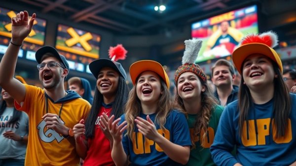 Enthusiastic young fans at Wisconsin men's hockey game, cheering.