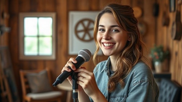 Charming young woman in a studio discussing Wisconsin food spots.