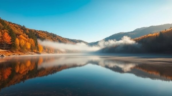 Autumn lake scene at sunrise with mist rising, Canoeing Your Own Canoe.