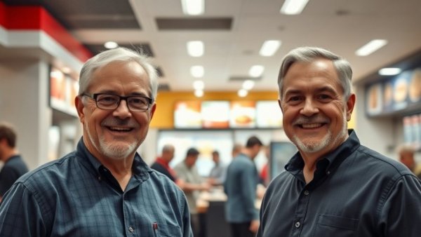 Men in restaurant for Wisconsin travel promotion.