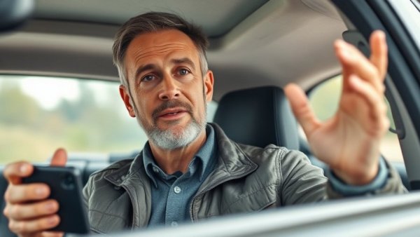 Middle-aged man explaining video creation steps in a car.