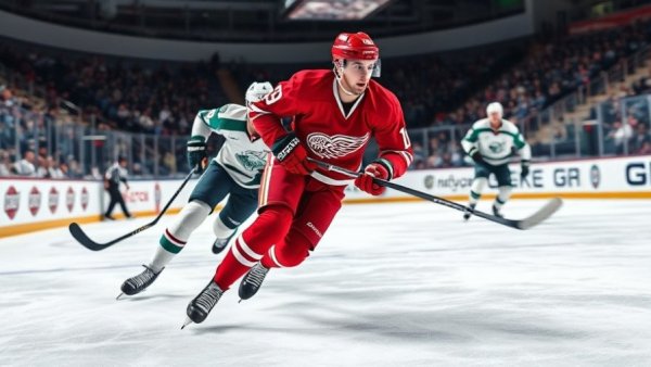 Wisconsin Badgers hockey player in action on ice.